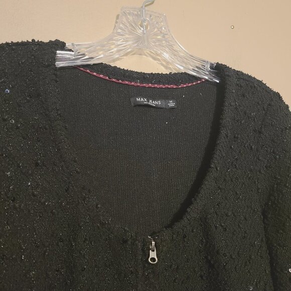 Max Jeans | Women's Black Sequin Full Zipper Shacket (Size Medium) - Picture 3 of 11